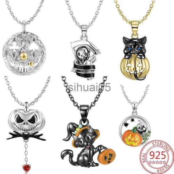 Collares colgantes Original nuevo producto S925 encanto de plata esterlina calabaza fantasma gato collar colgante Halloween Cosplay Boutique joyería Diy x1009