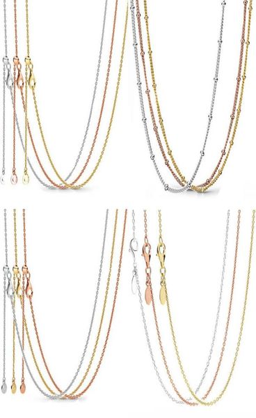 Colliers pendants Original S925 Gol de rose Glassement coulissant chaîne de perles Collier de base ajustement S pour le bracelet Perle Charme DIY JewelryPendant334446