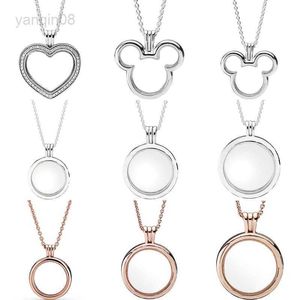 Pendentif Colliers Original Coeur Étincelant Souris Rose Médaillons Ronds Flottant 925 Collier En Argent Sterling Pour L'Europe Perle Charme DIY Bijoux HKD230712