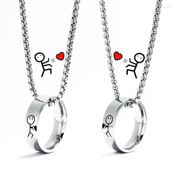 Pendentif Colliers Originalité Stick Man Funny Doodle Heart Lover Couple Collier pour hommes Femmes Chaîne en acier inoxydable Bijoux de mode Cadeau