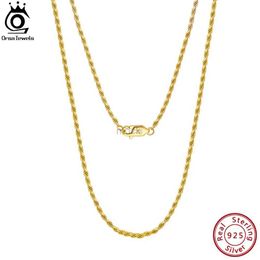 Collares colgantes Joyas Orsa Gold de 18 km sobre auténtico 925 plata esterlina 1.7 mm Collar de cadena de cuerda de diamantes para hombre Mujer Twist Chain SC29 240419