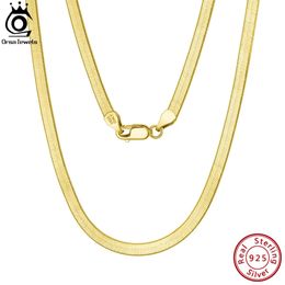 Collares colgantes ORSA JEWELS 925 Plata de ley 3 mm Oro Cadena plana flexible Collar de cadena de serpiente en espiga para mujer Joyería de cadena de cuello SC35 231006