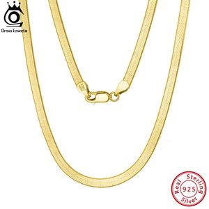 Hangende kettingen orsa juwelen 925 Sterling Silver M goud flexibele platte ketting Herringbank Snake ketting voor vrouwen nek sieraden SC35 230817