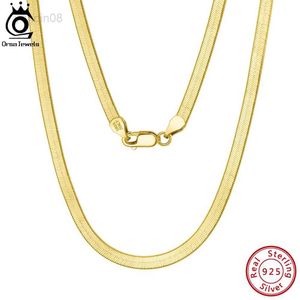 ORSA JEWELS 925 Sterling Silver 3mm Gold Flexible Flat Chain Herringbone Snake Chain Collier pour Femme Cou Chaîne Bijoux SC35 HKD230712