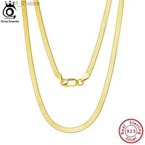 Pendentifs de collier ORSA bijoux 925 en argent Sterling 3mm or chaîne plate Flexible chevrons serpent chaîne collier pour femmes cou chaîne bijoux SC35L231123