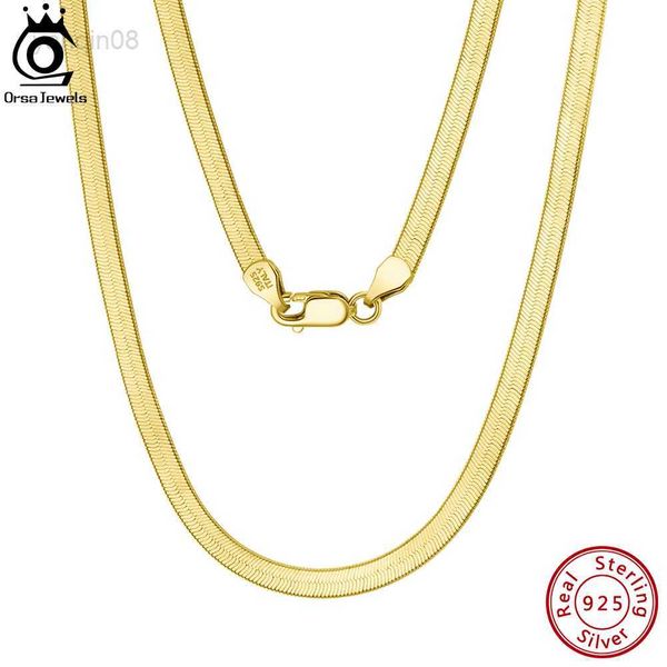 ORSA JEWELS 925 Sterling Silver 3mm Gold Flexible Flat Chain Herringbone Snake Chain Collier pour Femme Cou Chaîne Bijoux SC35 HKD230712