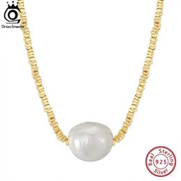 Collar colgantes Joyas Orsa Auténtica Collar de cadena de bloques de oro de 14k con perlas de agua dulce natural de 11 mm adecuada para joyas hechas a mano de mujer GPN36 D240522