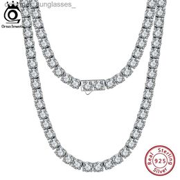 Pendentifs de collier ORSA bijoux de luxe 925 en argent Sterling 3/4mm chaîne de Tennis collier pour les femmes mode ronde zircon cubique collier bijoux SC74L231218