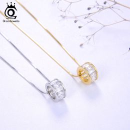 Hangende kettingen orsa juwelen trendy round real 925 Sterling Sliver nekketen voor vrouwen sieraden verloving cadeau OSN178 230202