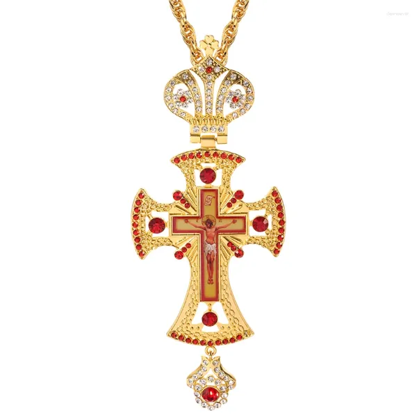 Collares colgantes Joyas de oro ortodoxos de collar de color cruzado pectoral con obispo de esmalte de tipo ruso para obispos
