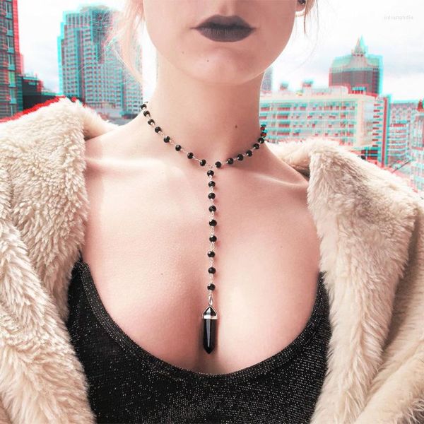 Collares colgantes Othic Rosario Collar de cuarzo Gargantilla Bruja Goth Rave Festival Pastel Grunge