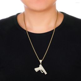 Pendentif Colliers Out Cubic Zircon Gun Collier Avec Corde Chaîne Hip Hop Or Argent Couleur Charme Cadeau Bijoux Pour Hommes Femmes