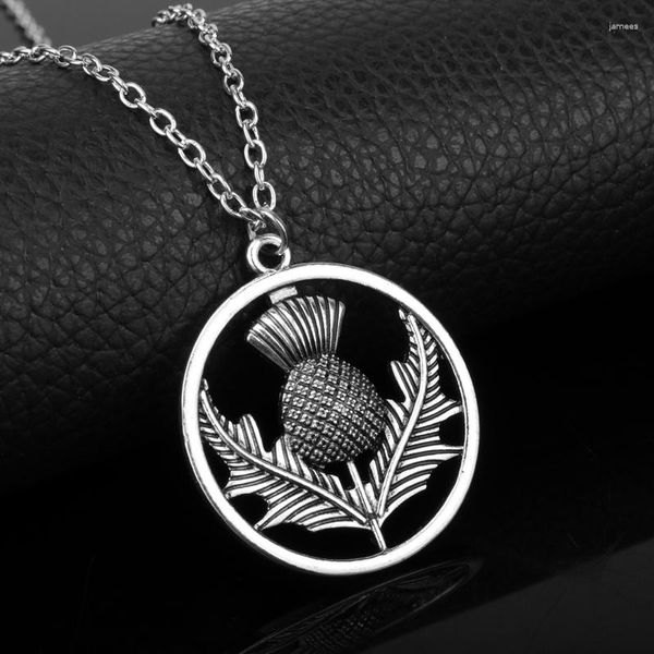 Pendentif Colliers Outlander Écossais National Fleur Collier Ovale Ecosse Chardon Avec Coeur Jolis Bijoux