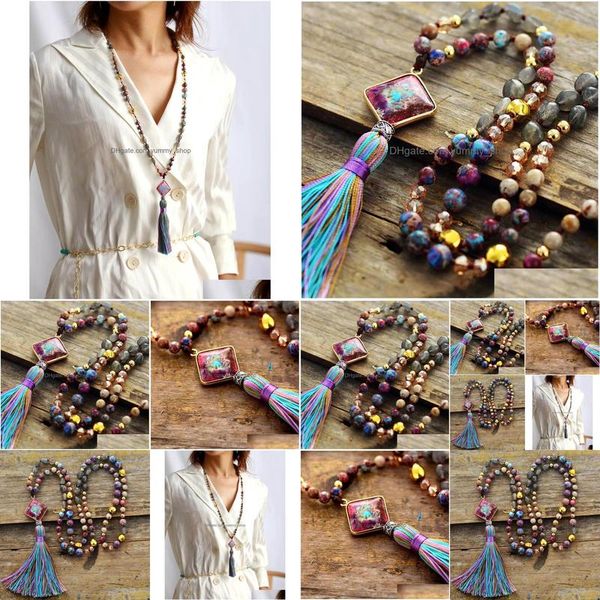 Collares colgantes Pendientes Piedras naturales Japers Charm Collar geométrico Mujeres Elegante Borla Yoga Joyería Venta al por mayor Drop Delive Dhasf