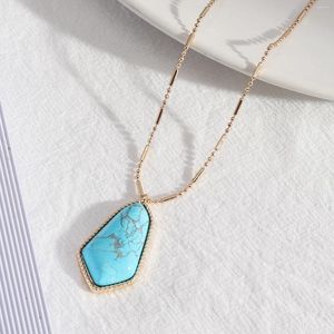 Pendentif Colliers Ovale Abalone Améthyste Géométrique Turquoise Pendentifs Chaîne De Cou Bijoux Pour Femmes Accessoire Cadeaux De Fête
