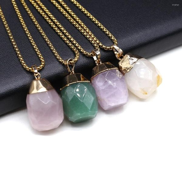 Pendentif Colliers Ovale Facettes Clear Quartz Vert Aventurine Améthystes Collier en pierre naturelle Reiki Guérison Bijoux Cadeau pour hommes Femmes