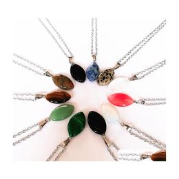 Pendentif Colliers Ovale Feuille Turquoise Quartz Naturel Cristal Rose Pierre Collier Bijoux Pour Femmes Cadeau Accessoires Drop Delivery Pen Dhoqq