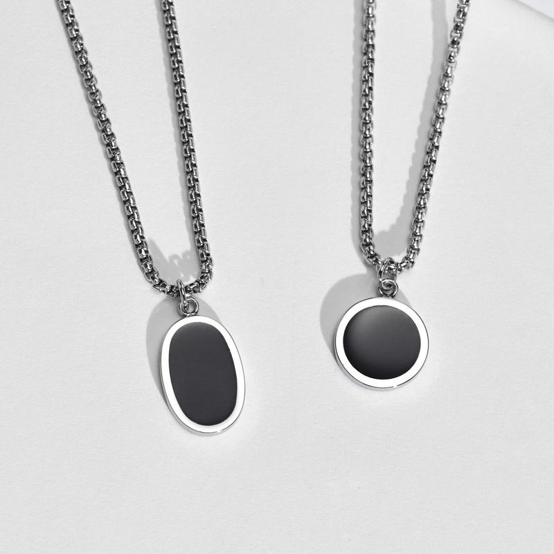 Hänghalsband ovala runda mäns halsband vintage rostfritt stål minimalistiska smycken gåva till årsdag