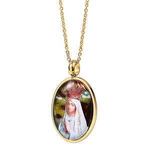 Pendentif Colliers Ovale Vierge Marie Titane Acier Collier Avec Charme Fine Chaîne De Placage D'or Moderne De Mode Catholique Unisexe Bijoux