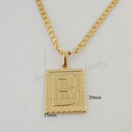 Colliers à pendentif OVERLAY FILL BRASS 24INCH CUBAN LINK CHAIN NECKLACE LETTER B INITIAL INITIALS ColliersPendentif