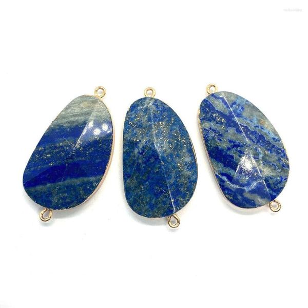 Collares colgantes Ovxxons 1 PCS Locket de piedra natural 23x44 mm Irregular Lapis Lazio Conector de doble agujero Accesorios de bricolaje