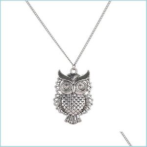 Pendentif Colliers Hibou Collier Vintage Creux Mignon Pendentif Rétro Sculpté Chandail Chaîne Pour Les Femmes Longs Colliers Drop Delivery Bijoux Dh5Ke