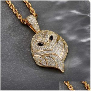 Pendentif Colliers Hibou Zircon Hommes Hip Hop Collier Accessoires De Mode Or Blanc 14K Brillant Cz Cubique Zircone Chaînes Esthétique Diamo Dhcf7