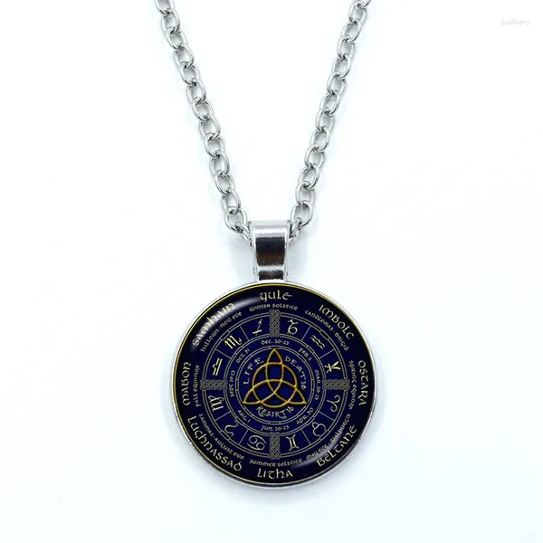 Colliers pendants roue pagan de l'année pentagramme rond po wiccan bijoux en verre coullier cabochon
