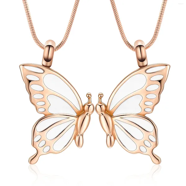 Collares colgantes par de cremación pareja hermana pareja mariposa urna collar conmemorativo para cenizas regalo mamá joyas de acero inoxidable