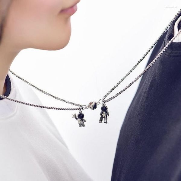 Collares pendientes Astronauta emparejado Atracción magnética Collar de pareja para amantes Mujeres Hombres Moda Gargantilla Colgantes Regalo del día de San Valentín