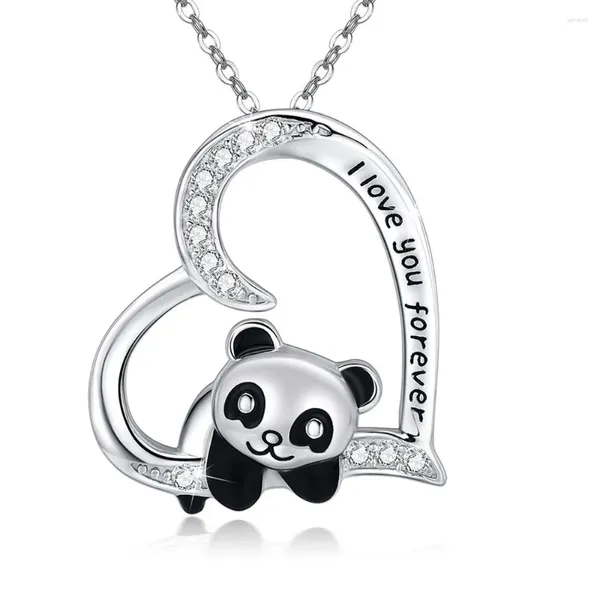 Collares colgantes collar panda joyas joyas i amante you para siempre corazón plateado plateado cristal lindo novio de animal regalo