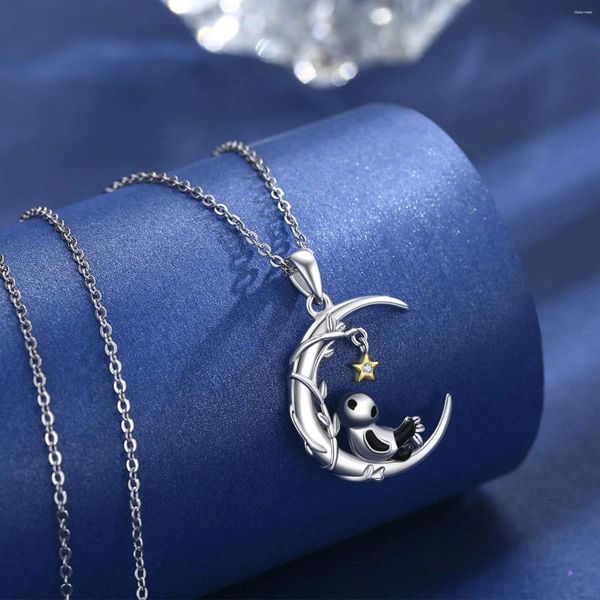 Pendentif Colliers Panda Collier Femmes Argent Plaqué Croissant Demi-Lune Clavicule Chaîne Fête Simple Animal Bijoux