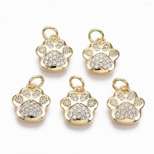 Pandahall 1 Pc Dog Prints Brass Micro Pave Clear Cubic Zirconia Pendentifs Charms With Jump Rings For Necklace Jewelry