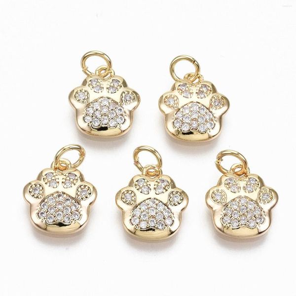 Pandahall 1 Pc Dog Prints Brass Micro Pave Clear Cubic Zirconia Pendentifs Charms With Jump Rings For Necklace Jewelry