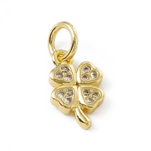 Colliers pendants pandahall 10pcs Clover en laiton micro pave cubic zirconia pendentifs charmes avec anneaux de saut pour bracelet de collier