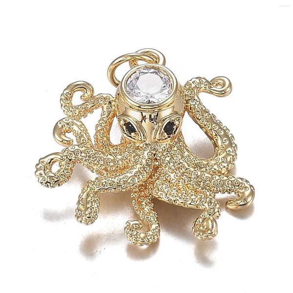 Pandahall 1pc Octopus Brass Micro Clear CZ Cubic Zirconia Pendentifs Charms Pour Collier Bracelet Boucle D'oreille Fabrication De Bijoux