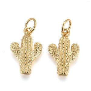 Collares pendientes Pandahall 2 piezas Colgantes de latón de cactus con anillos de salto Encantos de metal chapado en color dorado para collar Pulsera Fabricación de joyas