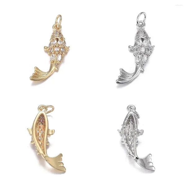 Colliers de pendentif Pandahall 5pcs Fish Shape Brass Micro Clear Cz cubic Zirconia Pendants Charmes avec anneaux de saut pour la fabrication de bijoux de collier