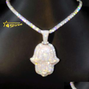 Hangende kettingen passeren diamant tester Iced 3inch roos en witgouden vergulde hand 925 Sterling Sier VVS Moissanite Hamsa Pendants D OTT8P