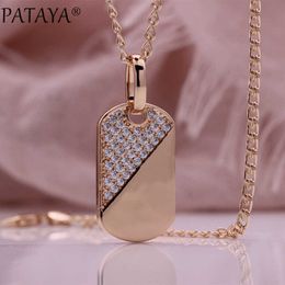 Pendant Necklaces PATAYA nouveau Simple blanc naturel Zircon ovale longs colliers 585 Rose or couleur pendentifs femmes mignon fiançailles bijoux de mode G230206