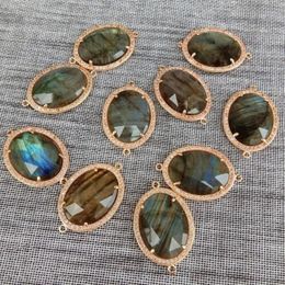 Hanger kettingen pc's gefacetteerde natuur labradoriet cz connectoren ovale vorm voor doe -het -zelf juwelen
