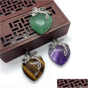 Pendentif Colliers Collier en pierre naturelle en forme de pêche Craft Bijoux Cadeau d'anniversaire Améthyste Tiger Eye Green Aventurine Faire Dhgarden Dhsgw