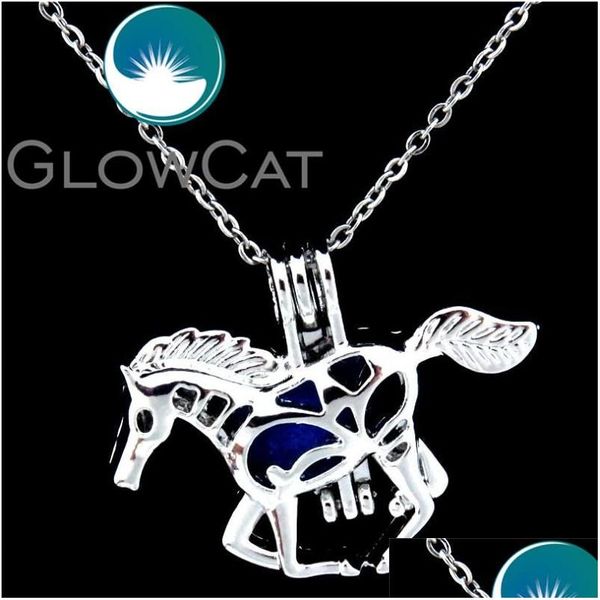 Collares pendientes Perla Animal Running Horse Beads Jaula Medallón Difusor de aceite esencial Hombres Regalo Jewelrypendantpendant Drop Delivery J Dhzgl