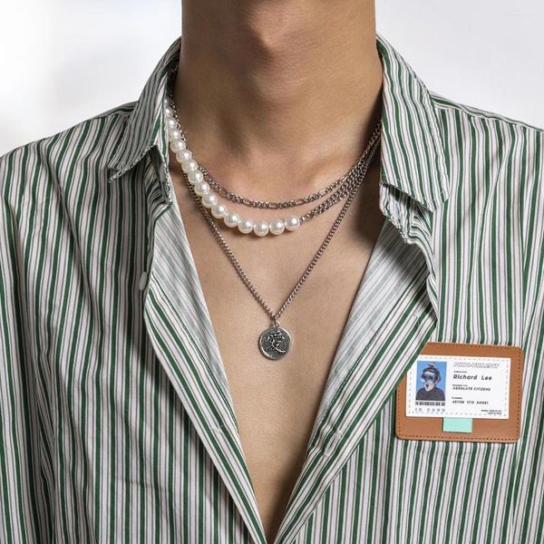 Pendentif colliers perle perles chaîne avec caractère chinois amour collier hommes couches épissage sur le cou 2023 bijoux de mode