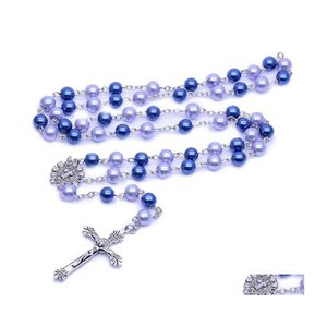 Pendentif Colliers Perles Perles Chapelet Collier Femmes Hommes Jésus Croix Mode Prière Religieuse Colliers Bijoux Faits À La Main Dhs P231Fa D Dhug4