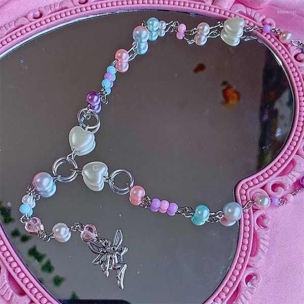 Collares colgantes Pearl Fairy Maiden Rosario Collar Candy Floss Pastel Glass Necklaces2023