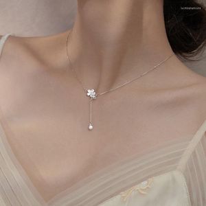 Pendentif Colliers Perle Pour Femmes Double Couche Creux Zircon Fleurs Gland Charme Tempérament Clavicule Chaîne Femme Cou Bijoux