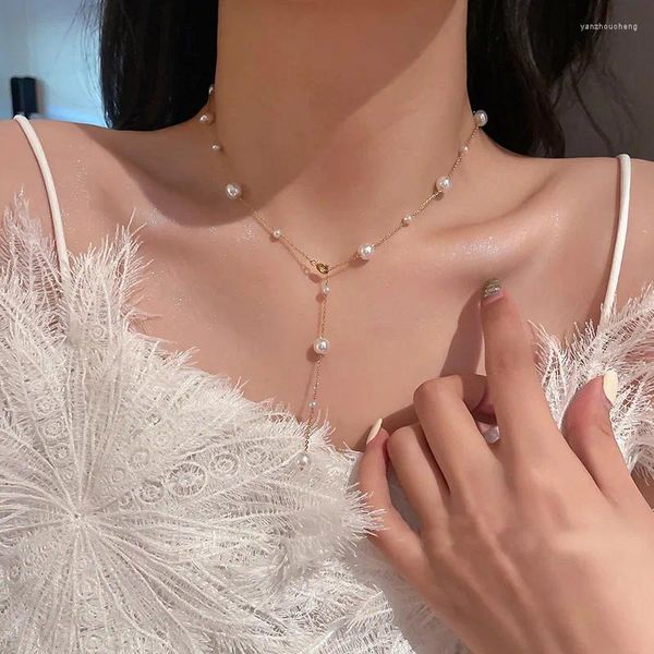 Collares colgantes Perla Collar geométrico Lrregular Cristal Cadena de clavícula Temperamento femenino Suéter Pulsera Novia Joyería Regalos