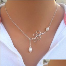 Hanger Kettingen Parel Blad Hangers Voor Vrouwen Fijne Sieraden Mode Sier Plating Dame Feestjurk Charms Infinity Chain Choker Drop D Dhuqp