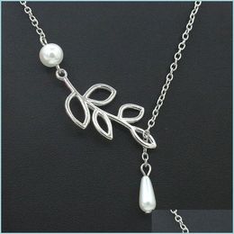Pendentif Colliers Collier de perles Sier Feuille Imitation Goutte Croix Bijoux Cadeau Livraison Pendentifs DH81O